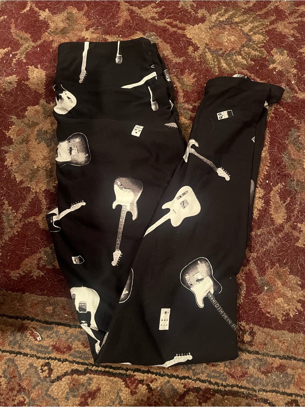 LuLaRoe Black Guitar Print Leggings One Size